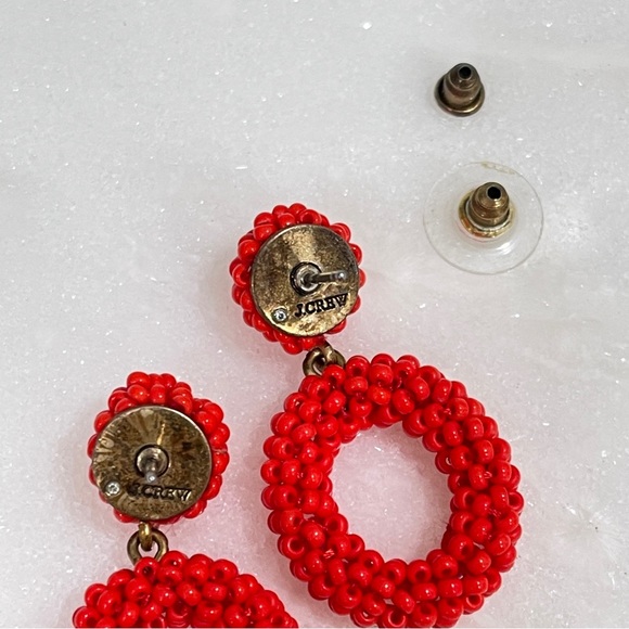 SOLD J.Crew Bright Cerise Mini Bead Drop Hoop Earrings - Picture 4 of 6